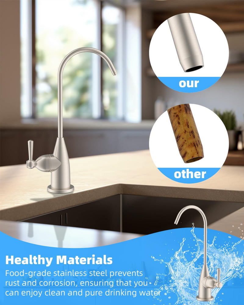 Hibbent Drinking Water Faucet for Bar and Kitchen Sink, Stainless Steel Reverse Osmosis RO Faucet for Under-Sink Filtration System, Brushed Nickel Finish