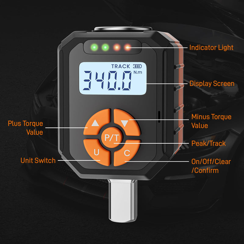 1/2" Digital Torque Wrench Adapter Set, 12.54-250.8 Ft.lb/17-340 N.m Electronic Torque Adapter with Buzzer & LED Indicator for Automotive Motocycle Car Repair Black 12.54-250.8 Ft.lb/17-340 Nm Adapter