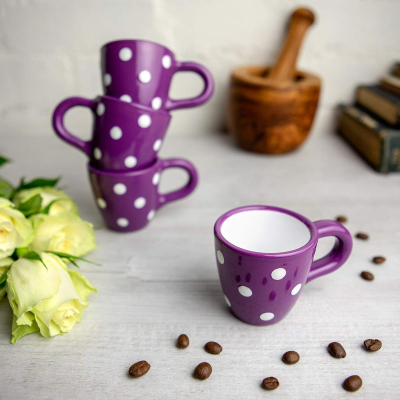 City to Cottage Ceramic Espresso Cups of 4, Small Expresso Shots, Demitasse, Perfect for Espresso Machine, Handcrafted Cups (Purple Polka Dot)