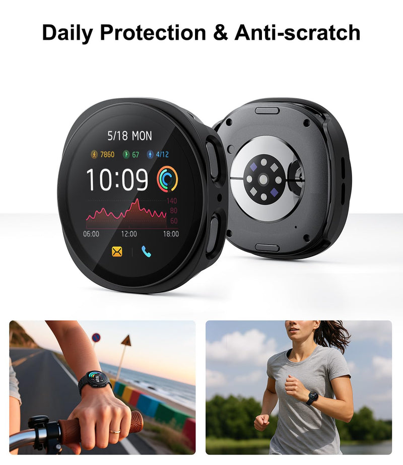 Case for Samsung Galaxy Watch 8 Watch 9 40mm Screen Protector Black | 2 Pack Hard PC Material Built-in HD Tempered Glass Screen Protector For Galaxy Watch 9/8 40mm