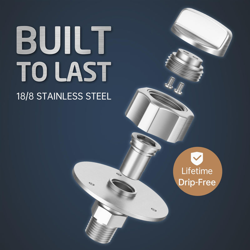 KES All Metal RV Water Inlet Connection with Check Valve, 18/8 Stainless Steel RV City Water Inlet Replacement, Upgraded Leak-Proof Design for Camper, Trailer, Marine & Boat, Brushed Finish, RWI200-BS Brushed Steel