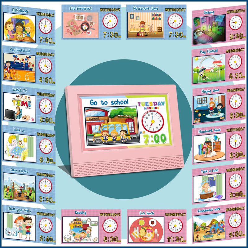 Kids Digital Alarm Clock Colorful, 7" Large LED Time Display Children's Sleep Trainer, Eye-Caring Digital Clock for Girls Boys Bedrooms Bedside, 17 Alarm Clock Settings Easy to Use Kids Birthday Gift Pink