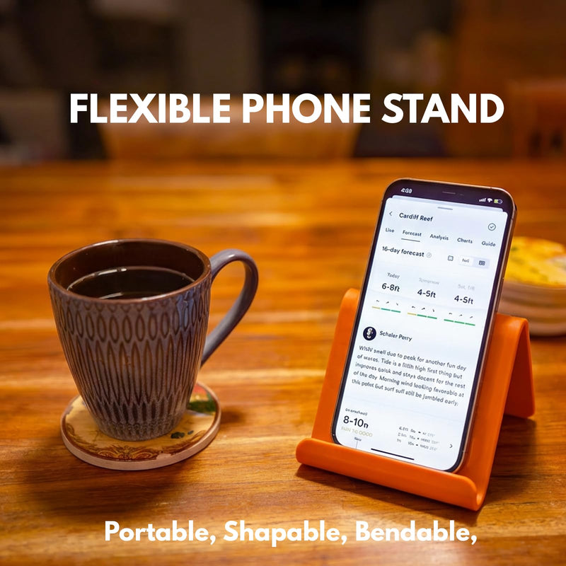 Phone Stand for Desk, Silicone Flexible Phone Holder for All Mobile Devices, Portable Cell Phone Stand for Travel, Home, Car, Airplane, Treadmill, iPad, Tablet, Orange