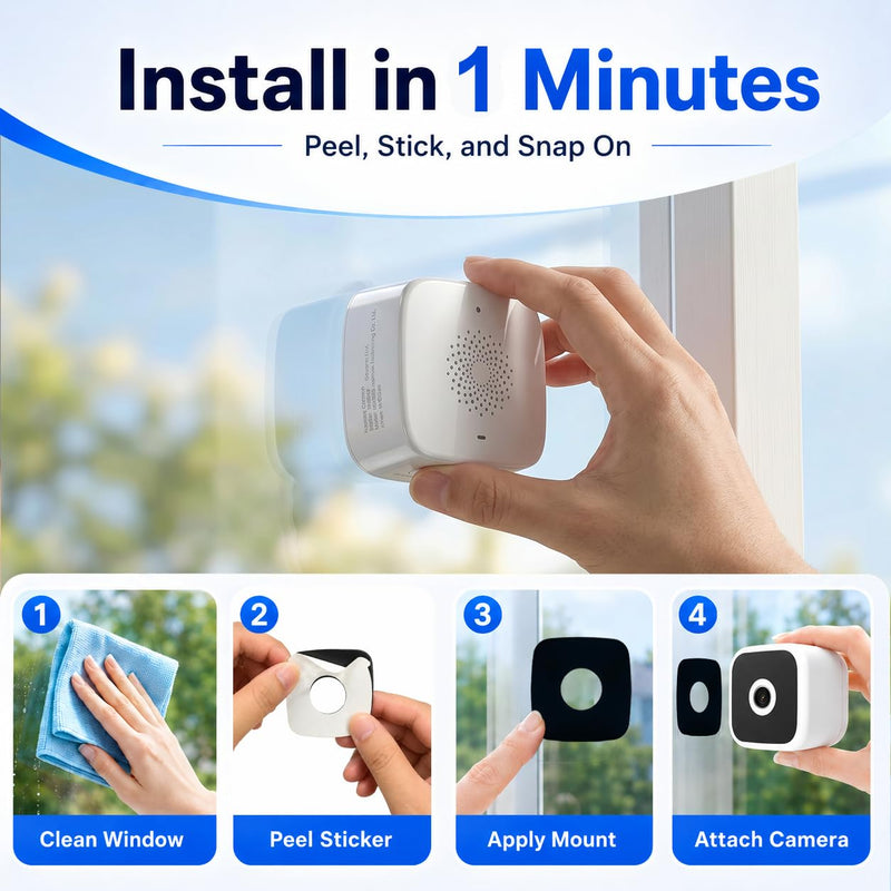 SOIADV 2.5K Window Camera Wireless,No-Drill Install,2.4GHz & 5GHz WiFi Indoor Dome Cameras for Home Security,AI Human Detection, 6s Pre-Roll, Battery Powered,4MP Color Night Vision,SD/Cloud 5G-1Pack