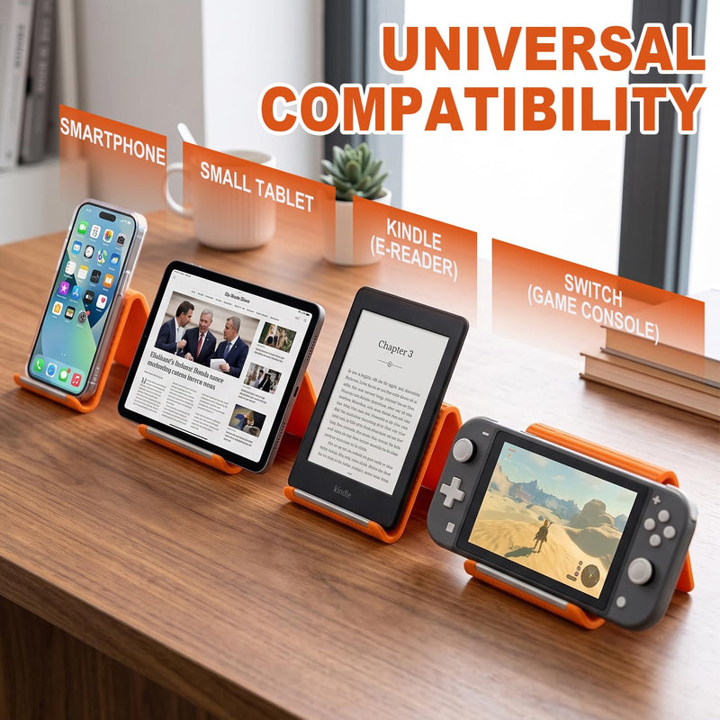 1PCS Flexible Silicone Phone Stand Holder, Foldable Adjustable Cell Phone Stand, Portable Anti Slip Airplane Phone Holder for Bed, Office, Kitchen, Travel, Compatible with Smartphone, Tablet（Orange） Orange