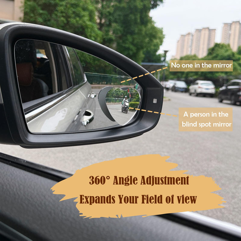 Blind Spot Mirror 2 Pack Heart Shaped Car Side Blindspot Mirrors, Removable Wide Angle Mirrors Adjustabe Frameless Convex Rear View Mirror Funny Car Accessories
