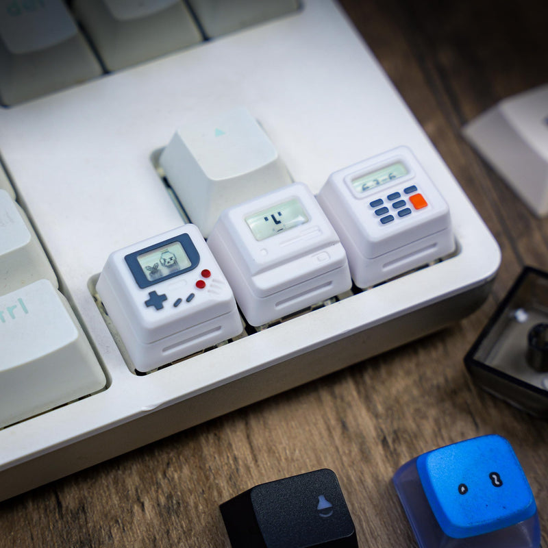 Artisan 3-in-1 Swappable Face Keycap Set for Mechanical Keyboard, 3 Independent Keycaps with Interchangeable Face Inserts, 1U Size, MX Switch Compatible for Gaming and Typing (White) White