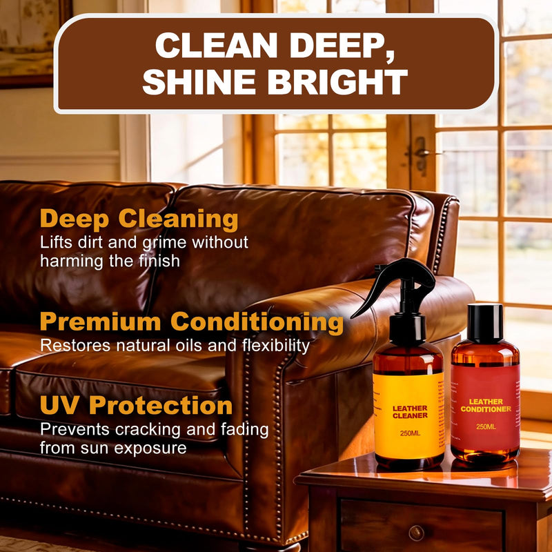 Leather Cleaner and Conditioner for Couch: Complete 2-Step Care Set for Car Interior Furniture Sofa Shoes Bags & Jackets