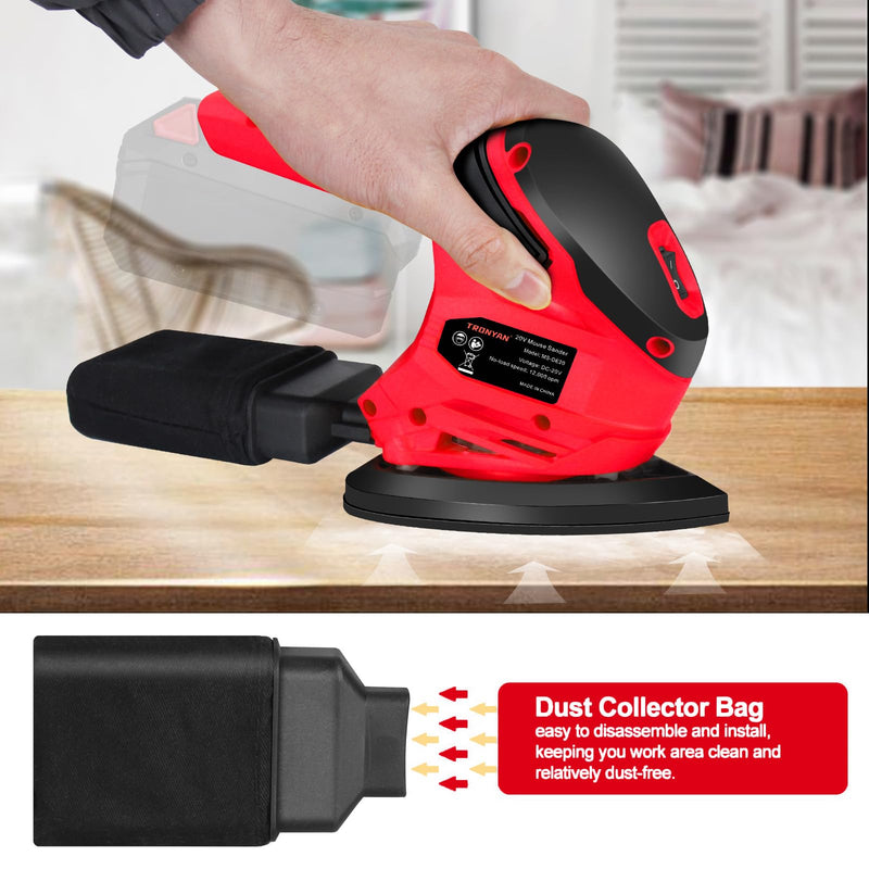Cordless Detail Sander Compatible with Milwaukee 18V Battery (Tool Only), 12,000 OPM, 10Pcs Sandpapers, Dust Bag for Woodworking, Tight Spaces Sanding, Polishing, Removing Paint (No Battery)