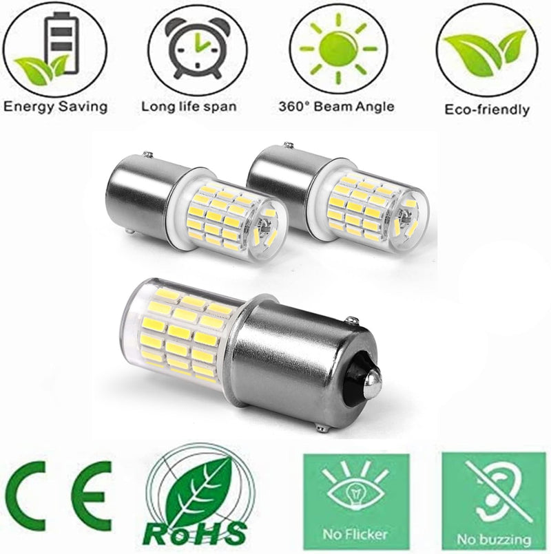 1156 Ba15s 12V 24V 3w LED Light Bulb 6000K Daylight White, 1141 S8 Bayonet Bulb Socket Single Contact, for Landscape, RV, Boat Mower Lawn Tractors, Reversing lights. Pack of 3 ba15s 12v White