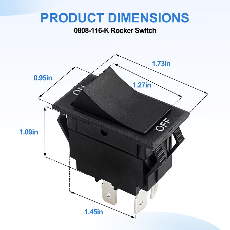 0808-116-K Rocker Switch Replacement for CRES Cor Equipment 0808-103-1 | 0808-116K, 20 Amp 125-250 Volt Switch, 7/8 X 1-1/2 DPST; Replaces 0808-113-K1, 0808-113-K, LLC Rocker Switches 77020RQ