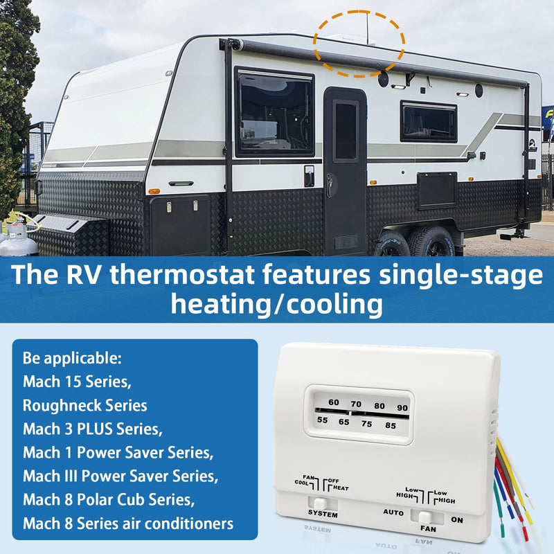 White 7330F3852 RV Thermostat for Coleman Mach RV Thermostat Heat/Cool 7330G3351 Air Conditioner Parts Single Stage Heating/Cooling Control
