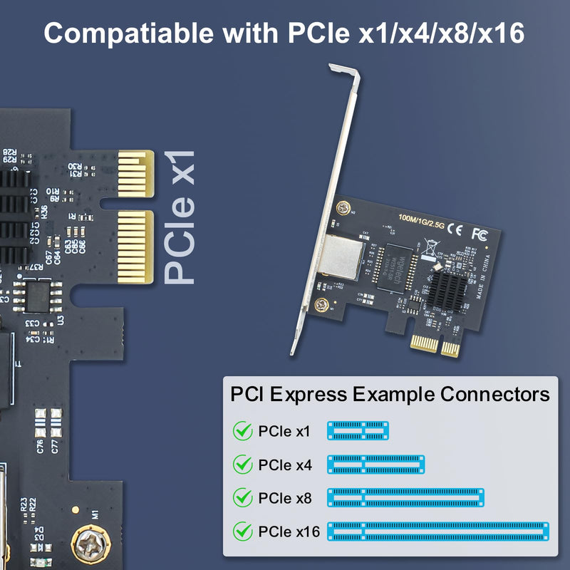 SODOLA 2.5Gb PCIe Network Card,2.5GBase-T PCI Express Network Adapter NIC, with Realtek RTL8125B Controller, Single RJ-45 Port, PCIe 2.1 x1 Support Windows Server/Linux 8125B-2.5G(1x RJ45)