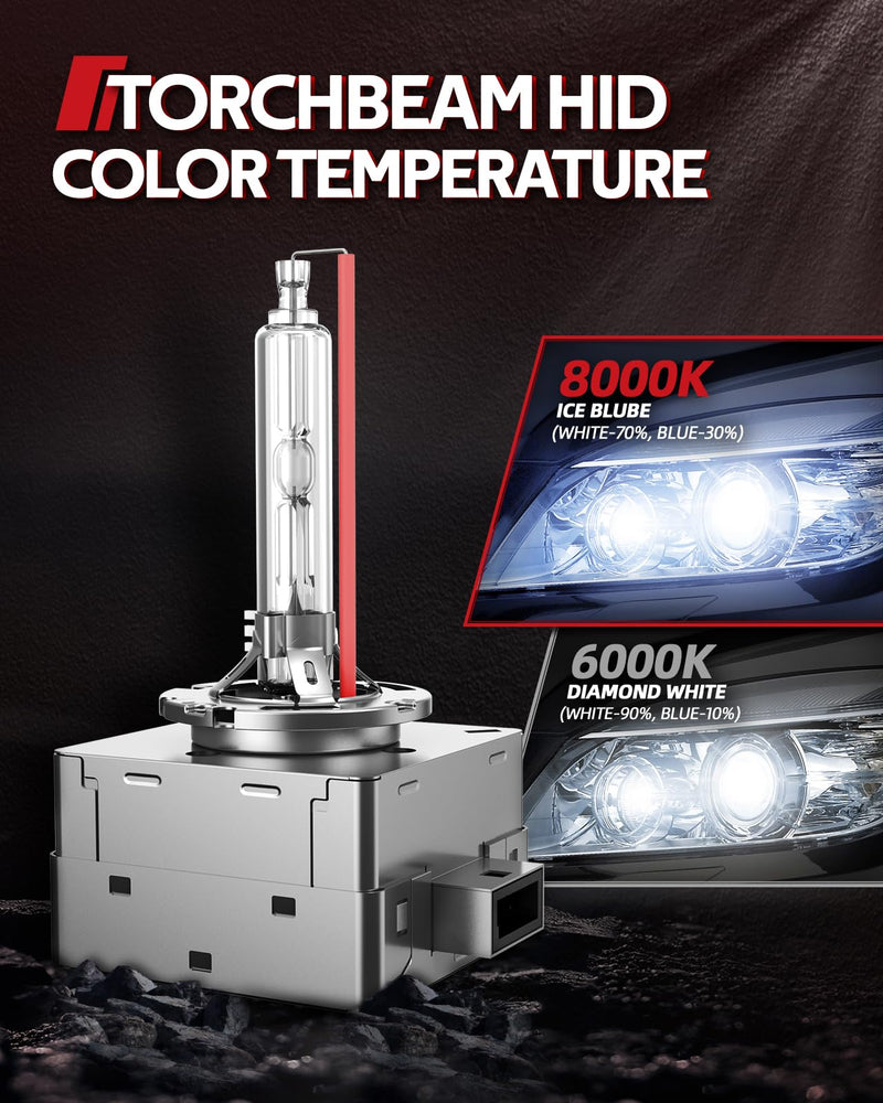 Torchbeam D3S HID Bulbs 8000K White Blue, 66340 42403 42302 (42403C1) for HID Replace, 35W Xenon Bulb Plug and Play, Pack of 2 D3S 8000K