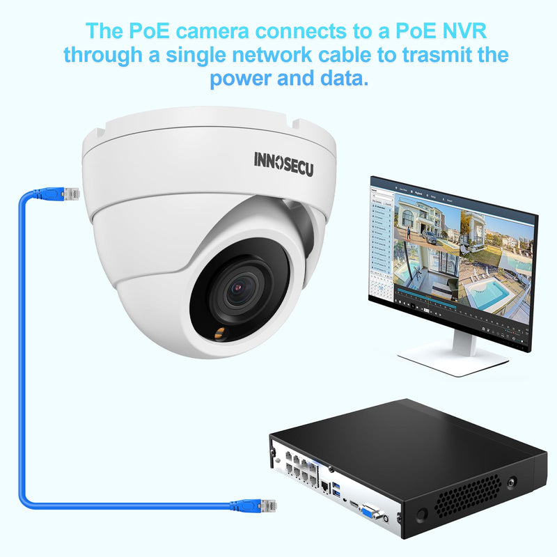 PoE Camera 4MP, Security IP Dome Camera for Outdoor Indoor Use, Buil-in Mic, 2.8mm Lens Wide Angle 110°, B/W Night Vision, Smart Motion Detection, Human&Vehicle Detection, IND4FR94C (White)