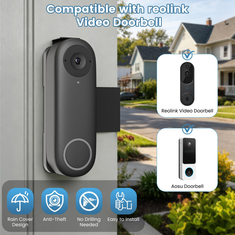 Anti-Theft Video Doorbell Mount Compatible with Reolink/Orbitell Doorbell | No-Drill Adjustable Door Mount Bracket, No Block Motion Sensor Doorbell Holder for Apartment Home Office Rentals