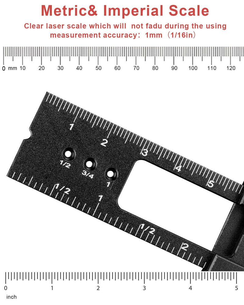 Woodworking Ruler Precision Pocket Rule - BOXmime 12,8,6 Inch Metal Slide Stop Marking Ruler Metric Inch Measuring Wood Working Scribing Rulers - Engineers Woodwork Adjustable Sliding Ruler Black