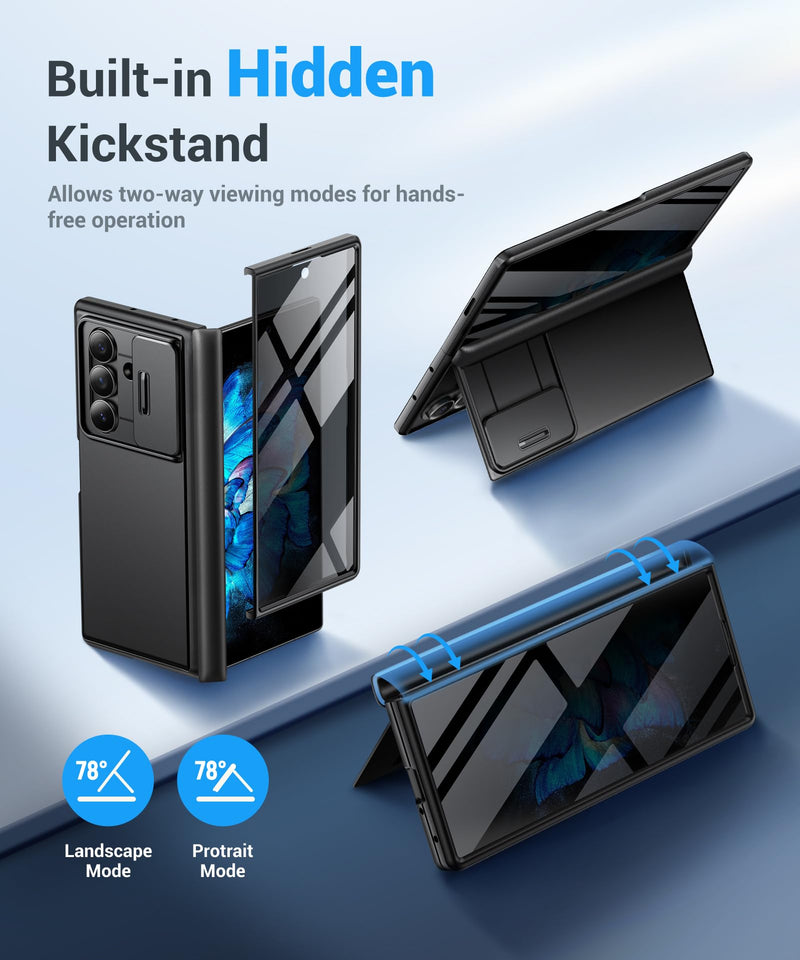 BERFY for Z Fold 8 Ultra Case, Built-in Privacy Screen & Kickstand, Black | Slide Camera Cover,Military Grade Hinge Protection,Anti Spy Full Body Shockproof Phone Case for Samsung Galaxy Z Fold 8 Ultra