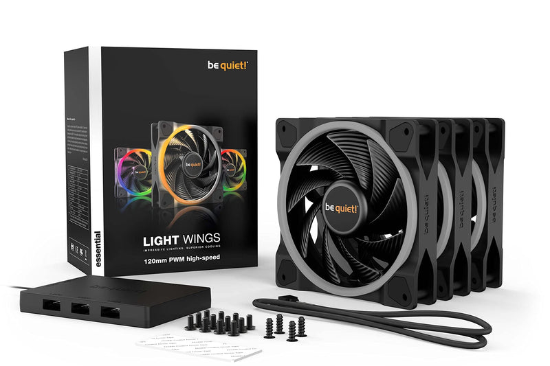 be quiet! Light Wings 120mm PWM High Speed Low Noise Premium ARGB Cooling Fan | 4-Pin | Ideal for Radiators and Heat Syncs | 3-Pack | Black | BL077 3 x 120mm PWM High-Speed