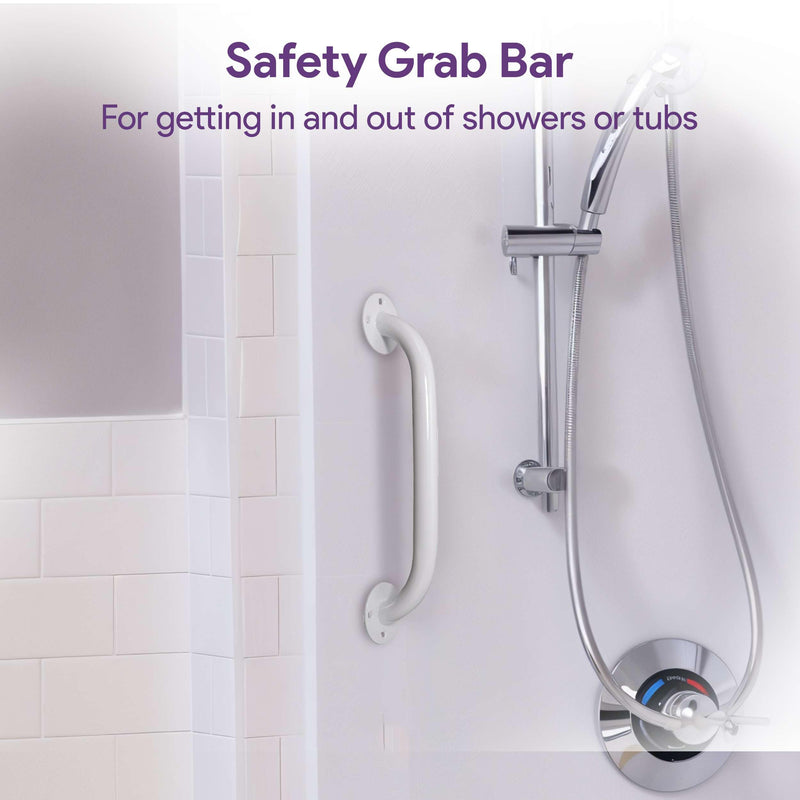 White 12 Inch Grab Bars for Bathtubs and Showers - Powder Coated Steel Bathroom Safety Rail Handle - Non Slip Grip Handicap Grab Bar for Seniors, 250 lbs Weight Support Capacity 12"