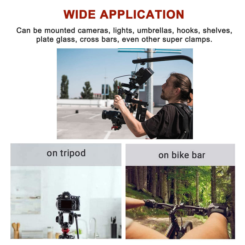 Super Clamp Camera Mount with Double Ball Head Adapter - Compatible with Canon Nikon DSLR, Gopro, LED Lights, Ronin-M/MX, Freefly MOVI - 360° Rotation - 1/4"-20 & 3/8"-16 Threaded Holes