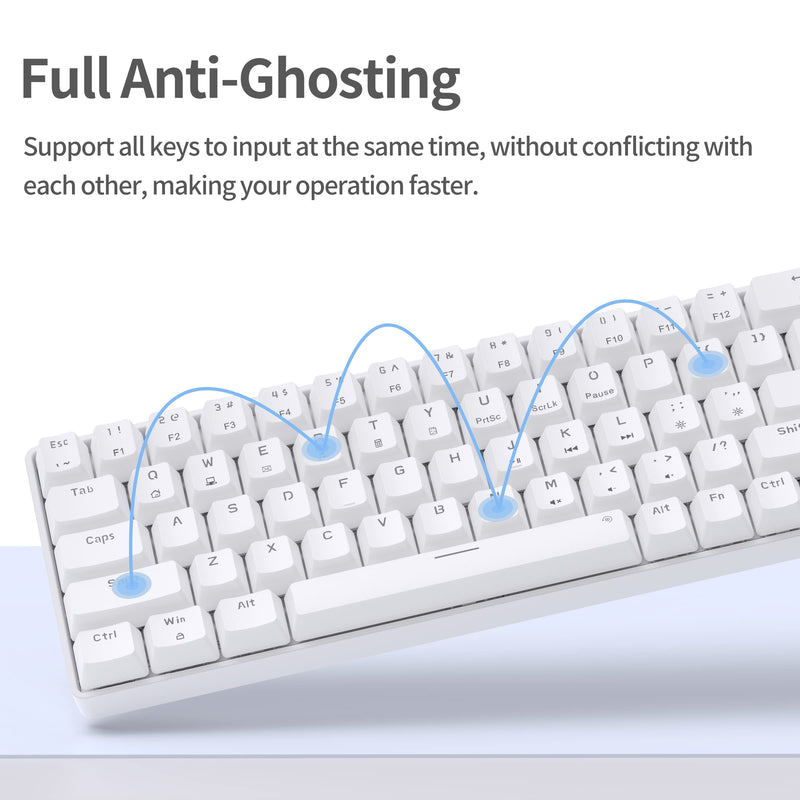 TMKB T68SE Gaming Keyboard, 60% Mechanical Keyboard, LED Backlit Ultra-Compact 68 Keys Wired Mini Keyboard with Separate Arrow/Control Keys for Windows Laptop PC Gamer Typist with Red Switch-White