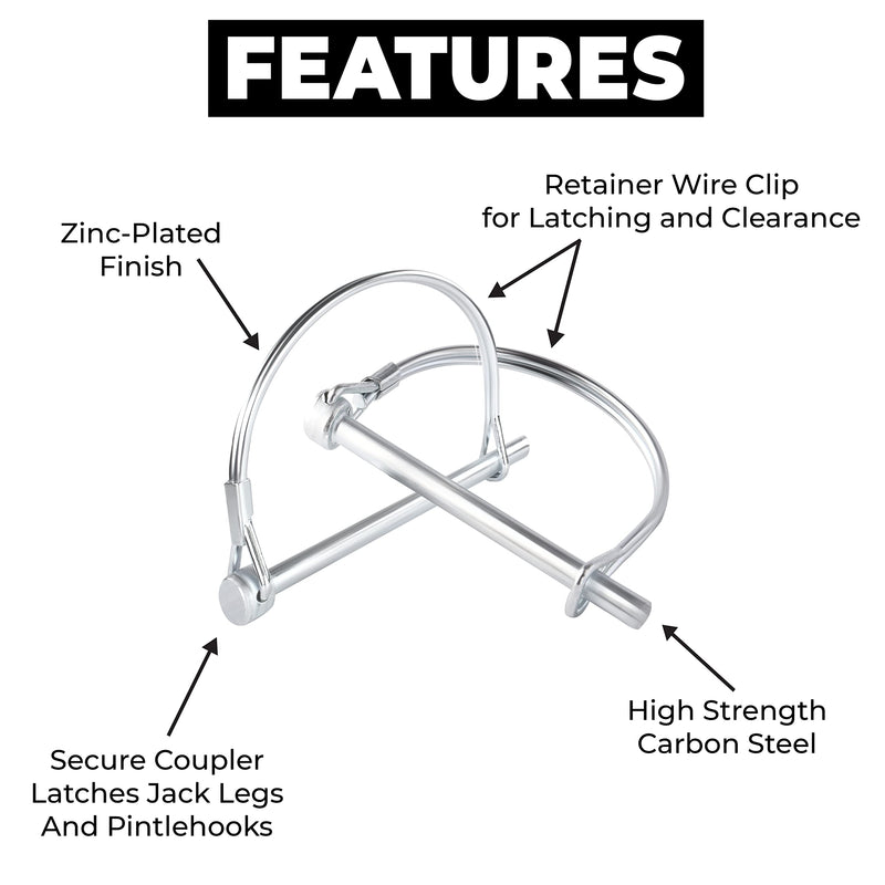 Pack of 10 Trailer Pins Hitch Pins – 2-3/4" x 1/4" (L x W) – Featuring Trailer Hitch Pin Lock, Trailer Coupler Pin and Locking Pins for Farm Trailers, Towing, Lawn Equipment