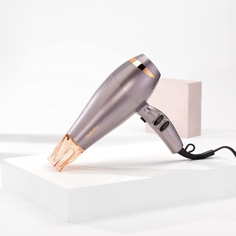 BaByliss Shimmer Hair Dryer - 2100W Professional Ionic Blow Dryer, Lightweight Travel Hairdryer, Fast Drying Ceramic Hair Dryer, 3 Heat & 2 Speed Settings, Silver, 5336BU
