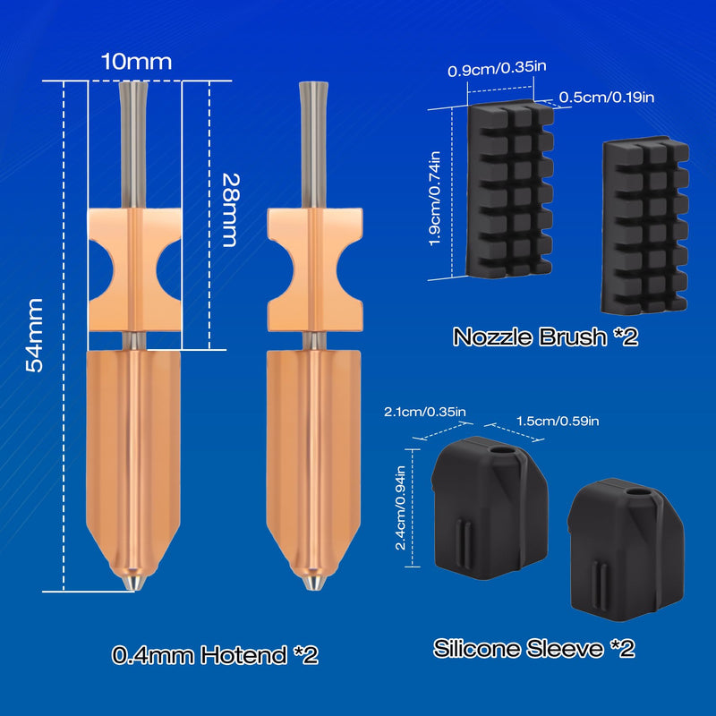 Upgraded AD5X Nozzles Kit, 2PCS 0.4mm Hotend Nozzles, 3D Printer Assembled Extruder Kits-All Metal Hot End/Printhead Replacement with Detachable Nozzle,Include 2PCS Silicone Sock+ 2PCS Nozzle Brush 0.4MM+0.4MM