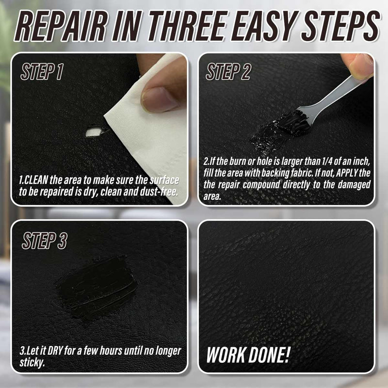 ARCSSAI Black Leather Repair Kit for Furniture, Car Interior, Car Seats, Sofa, Jacket and Purse, Vinyl Repair Kit for Tears & Burn Holes, with Color Matching Guide & Super Easy Instructions