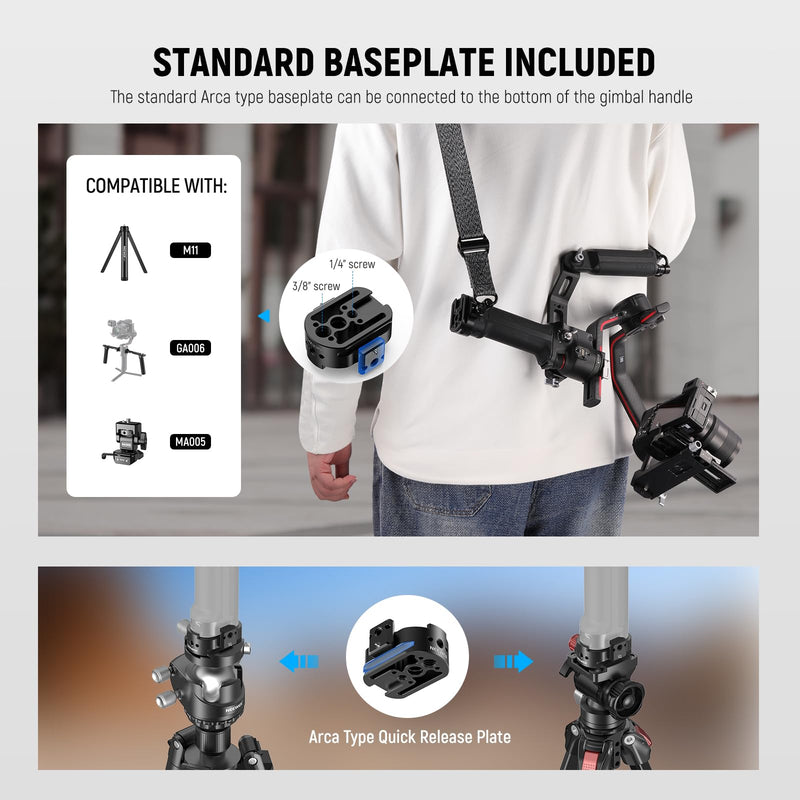 NEEWER RS4 RS3 RS2 Gimbal Shoulder Strap, Weight Reducing Soft Padding Adjustable Strap with Baseplate Compatible with DJI RS4 RS4 Pro RS3 RS3 Pro RS2 Sling Handle with Quick Release QD Buckle, GA016