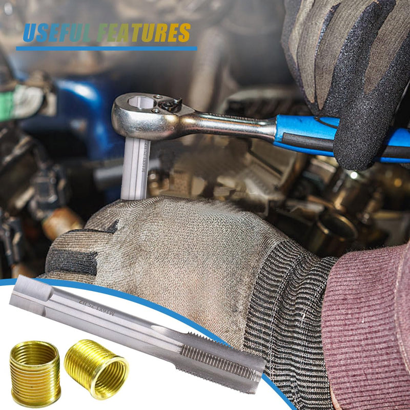 Spark Plug Thread Repair Kit, Stainless Steel Car Repair Tool Accessories Include M14×1.25 Thread Inserts and M16×1.25 Tap, Suitable for Automotive Gasoline Engines Generators