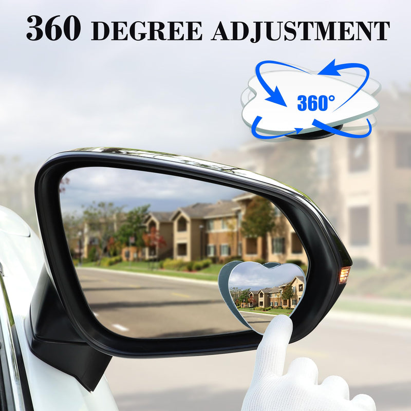 LivTee Blind Spot Mirrors, Heart Shaped HD Glass Frameless Convex Rear View Mirrors, Wide Angle Adjustable Stick for Side Mirror, Automotive Exterior Accessories for Car, SUV & Trucks, Pack of 2