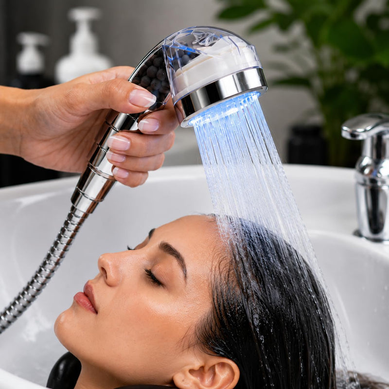 Socila Professional LED Sprayer Head 2.5 Inch Auto Color Changing, Rainfall High Pressure, And Water Filtration For Salon Sink Replacement Part (Only Sprayer Head)