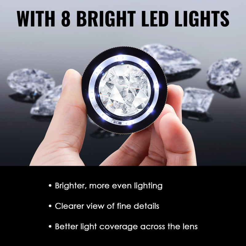 10x Jewelers Loupe, Illuminated Magnifying Glass, Portable Pocket Reading Magnifier with 25mm with LED Focused Eye Loupe Magnifier for Gems,Coins, Interchangeable Reticle Scale (4 Scale Glass) 4 Scale Glass