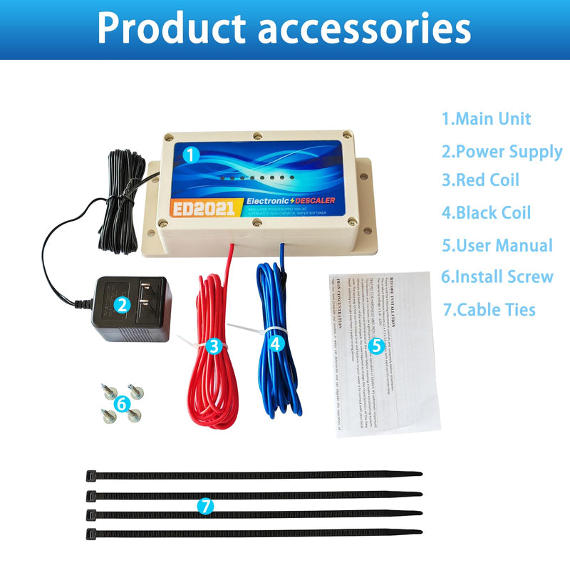 Whole House Electronic Water Descaler, Salt Free Hard Water Conditioner, Reduces Limescale and Rust Buildup, Easy Installation, Chemical Free Solution for Whole House