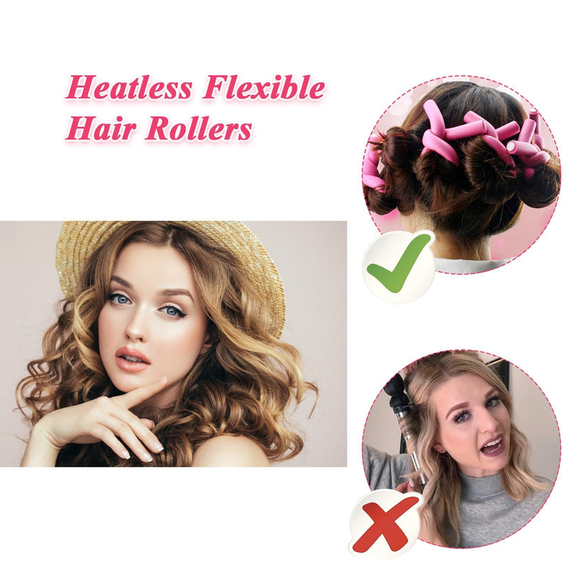 ZOCONE 40PCS Flexi Rods for Hair Thick, 80mm+120mm Foam Hair Rollers for Long Hair Satin Heatless Curlers Bendy Foam Hair Rollers for Short Medium Long Hairstyles (Pink, One Size) Pink 42 Piece Set