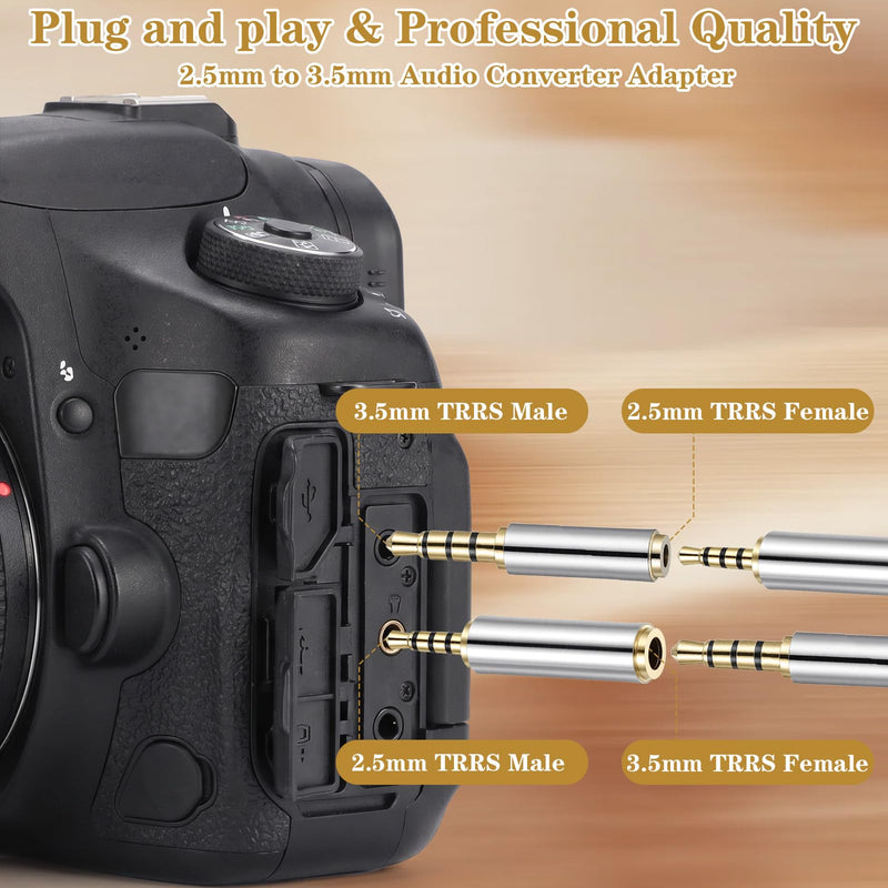 cobee 4 Pcs 2.5mm to 3.5mm and 3.5mm to 2.5mm Adapter | Gold Plated Stereo Audio Adapter Jack Connector Converter for Headphone Smartphones Tablets Mono MIC Function Compatible