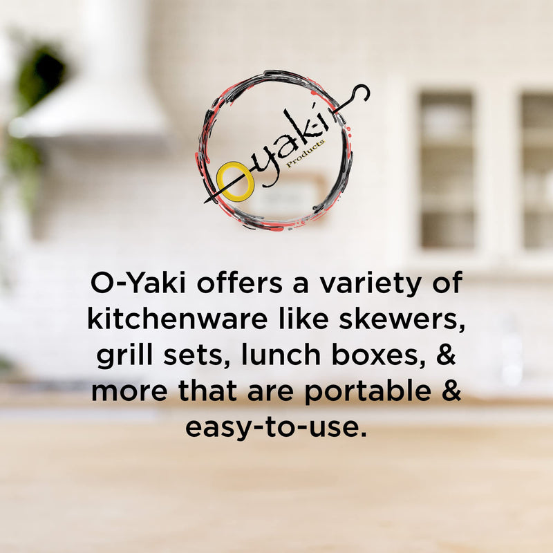 O-Yaki Flat Metal Kabob Skewer for Grilling – Set of 9 BBQ Skewers Stainless Steel with Storage Bag, Dishwasher Safe Skewers with Hook Handle & Sharp Tip for Outdoor BBQ, Cookouts & Oven Use – 8 Inch