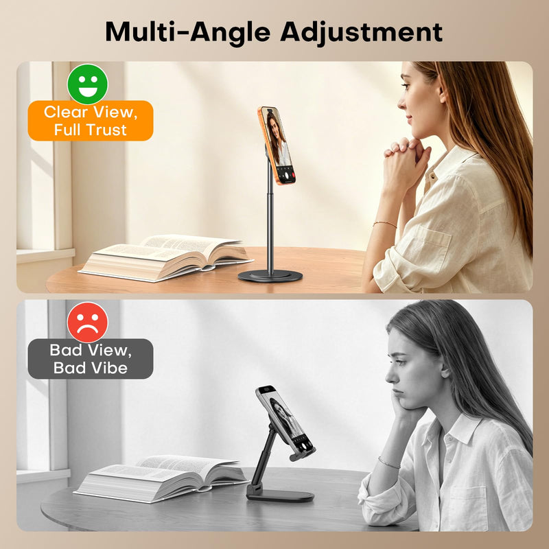 OMOTON MS06 [Sturdy Height Adjust] Magnetic Cell Phone Stand for MagSafe | Aluminum, Hands-Free, Women Men Gift, Office Desk Accessories, Anti-Slip Base for Work Calls, FaceTime, Zoom, Kitchen,Bedside
