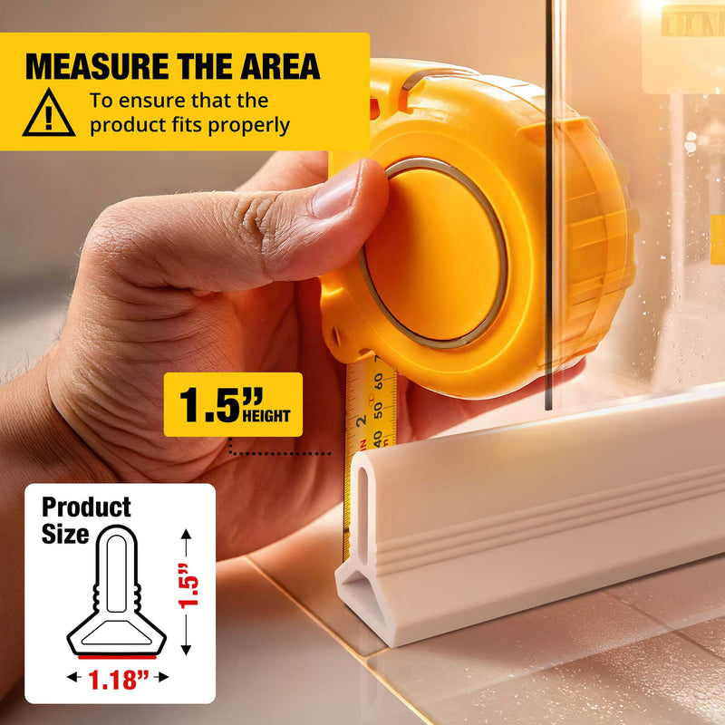 Shower Threshold Water Dam Barrier 67" - White Collapsible Shower Water Blocker - Shower Guard for Walk in Shower - Water Guard Stopper for Floor - Shower Dam - 1.5" Tall - By Hippo Dam 67 In