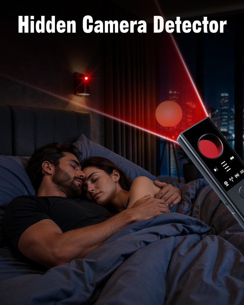 Hidden Camera Detectors - 6-in-1 GPS Tracker & Bug Detector, Anti-Spy Device, Portable Privacy Protector for Solo Users/Hotel/Office/Home/Car with Intrusion Alert & SOS Flash Alert, Black