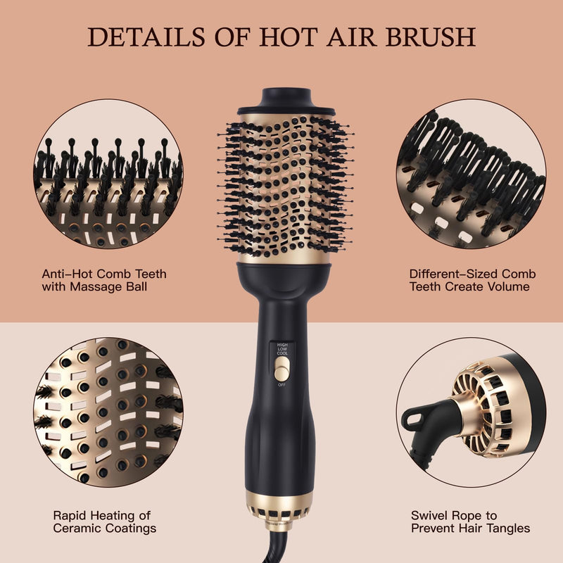  [AUSTRALIA] - Hair Blow Dryer Brush, 3 in 1 Hair Brush for Fast Drying, Straightening and Curling, Creat Voluminous and Smooth Hair, Ceramic, Temperature Adjustable