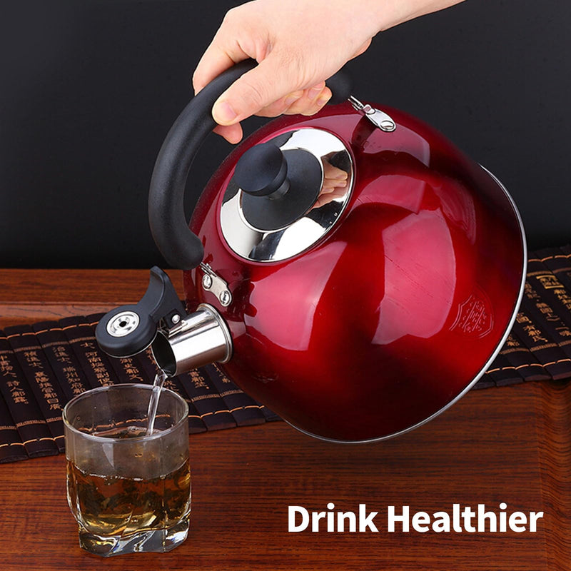 3.75 Quart/4L Whistling Tea Kettle,Stainless Steel Teakettle Teapot for Stovetop,Vintage Tea Kettles with Touch Ergonomic Handle(Red) 3.8 Quarts