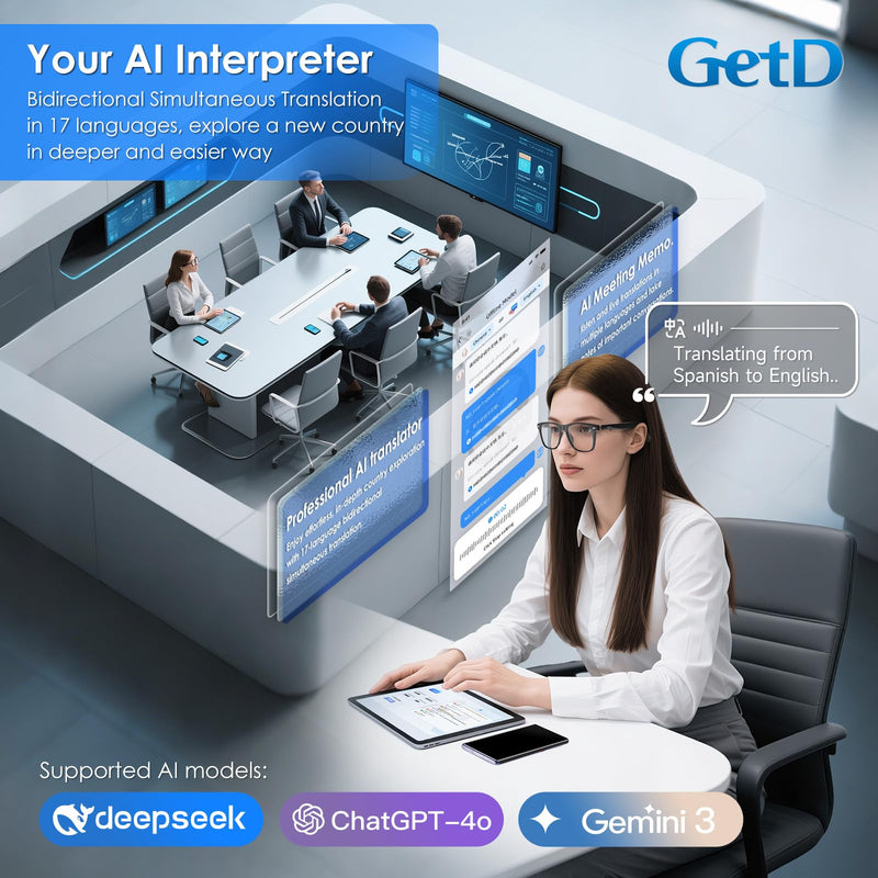 GetD AI Glasses for Men & Women, Smart Glasses Powered by ChatGPT, AI Real-time Translation with 147 Languages, Open Ear Bluetooth Glasses with Photochromic Lens for Daily Use, Travel