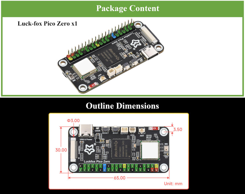 Pico Zero Linux Micro Development Board, Based On RV1106G3 Chip, 1 Tops Computing Power, 8GB eMMC, with Wireless Module, Lead Out Camera and Other Interfaces,Support Intelligent Coding