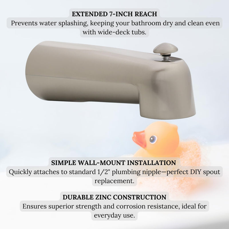 Westbrass 7" Diverter Tub Spout, Satin Nickel, E507D-1F-07