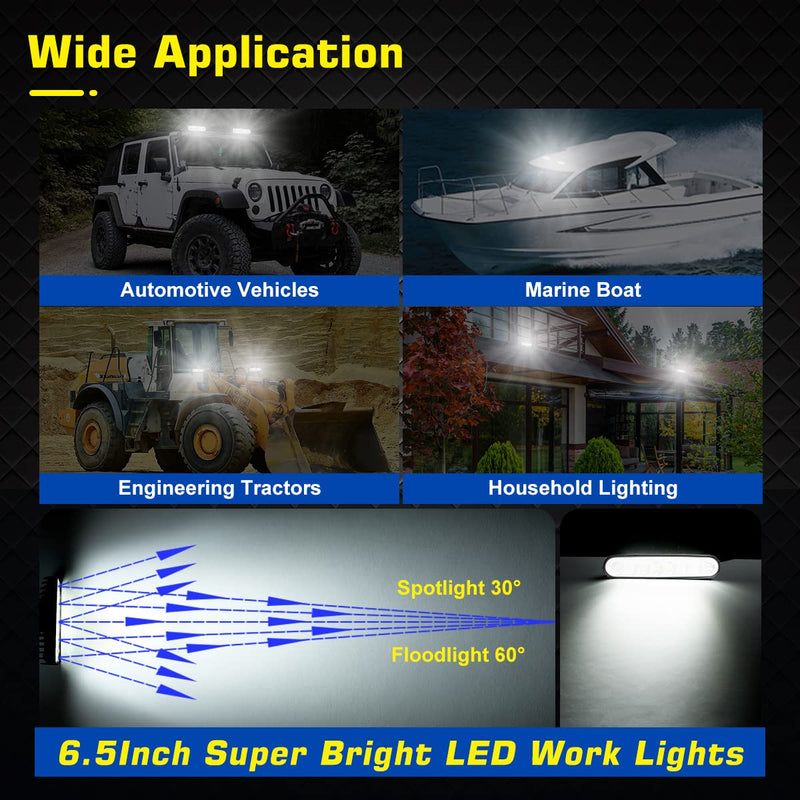 WFPOWER 2pcs Waterproof LED Boat Lights, 6.5inch 80W 8600LMS Spreader Bar Pontoon Boat Accessories, T-Top Flood & Spot Deck Lights Spotlights, Super Bright Marine Docking Lights 6.5inch Light