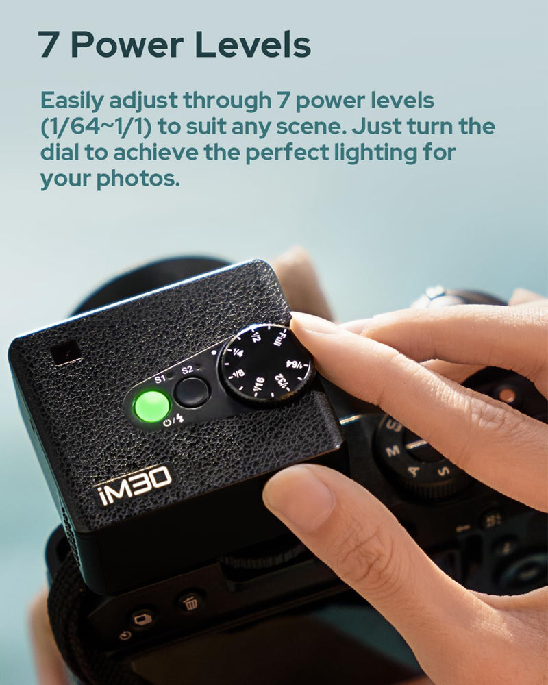 Godox iM30 Mini Flash for Single-Contact Hotshoe Cameras | Compatible Canon, Nikon, Sony, Fuji, Olympus, 7-Level Power Adjustment, 230 Full Power Flashes, S1/S2 Optical Slave Modes
