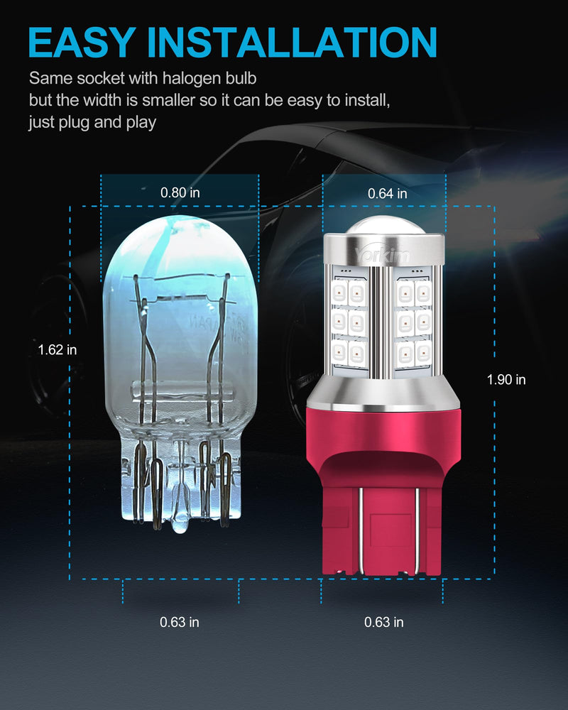 Yorkim 7443 led bulb red, 7440 bulb red 7444na led with Projector Replacement Lamp for Stop Lights Brake、Tail Light, pack of 2 Red pack of 2